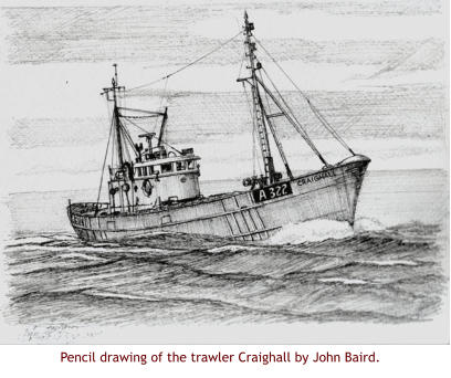 Pencil drawing of the trawler Craighall by John Baird.